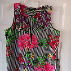 Gabi & Sam Women's Sleeveless Top 1/4 Zip Size Medium Stipes Floral Light
